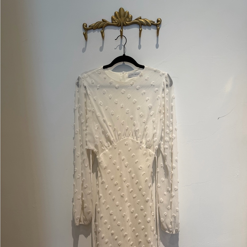 Chicwish Cream Long Sleeve Textured Dress